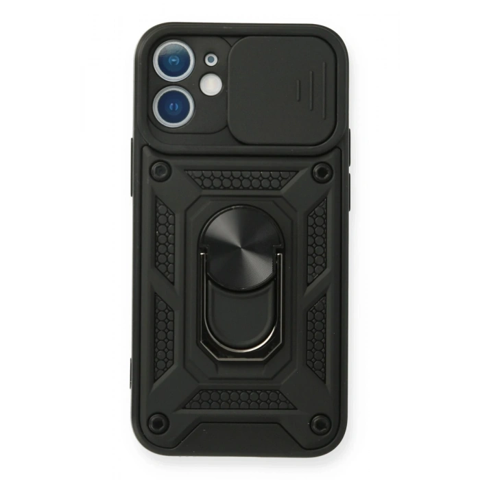 Mey İthalat®   iPhone 12 Mini Kılıf Pars Lens Yüzüklü Silikon - Siyah