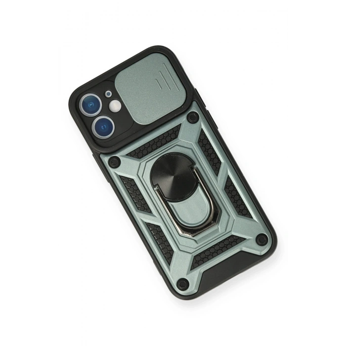 Mey İthalat®   iPhone 12 Mini Kılıf Pars Lens Yüzüklü Silikon - Yeşil