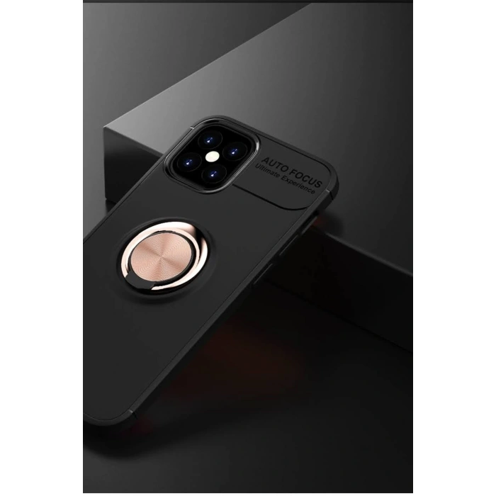Mey İthalat®   iPhone 12 Mini Kılıf Range Yüzüklü Silikon - Siyah-Gold