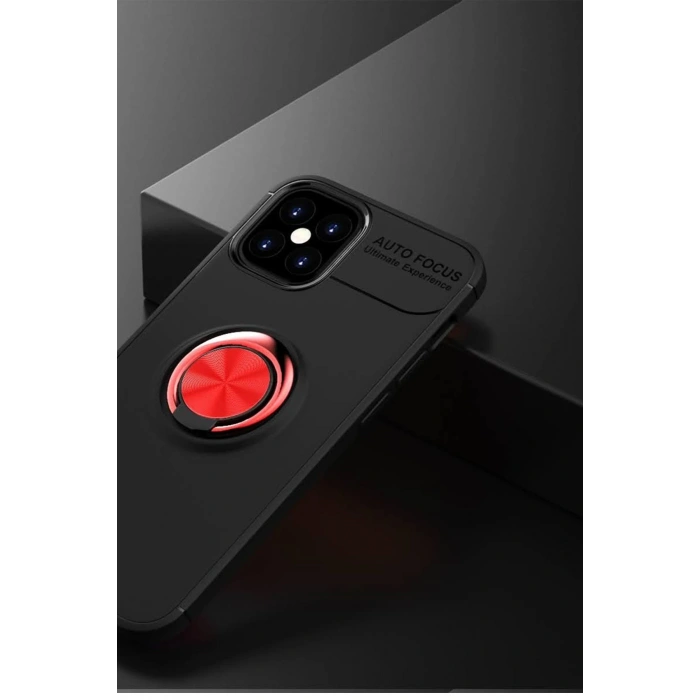 Mey İthalat®   iPhone 12 Mini Kılıf Range Yüzüklü Silikon - Siyah-Kırmızı