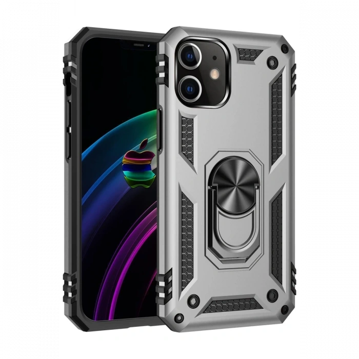 Mey İthalat®   iPhone 12 Mini Kılıf Sofya Yüzüklü Silikon Kapak - Gümüş