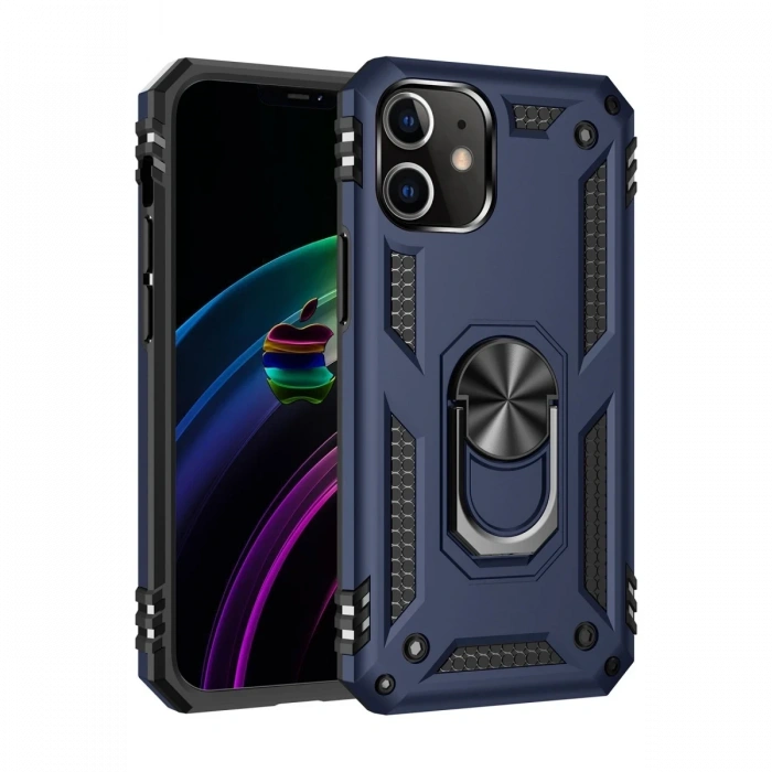 Mey İthalat®   iPhone 12 Mini Kılıf Sofya Yüzüklü Silikon Kapak - Lacivert