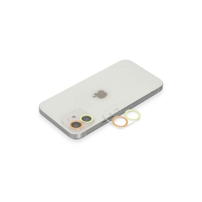 Mey İthalat®   iPhone 12 Mini Renkli Kamera Lens Koruma Cam - Sarı-Turuncu