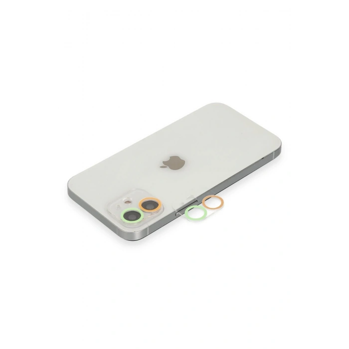 Mey İthalat®   iPhone 12 Mini Renkli Kamera Lens Koruma Cam - Turuncu-Yeşil