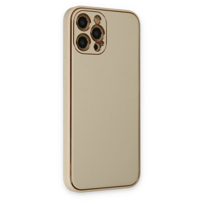 Mey İthalat®   iPhone 12 Pro Kılıf Coco Deri Silikon Kapak - Gold