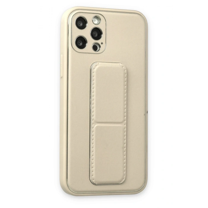 Mey İthalat®   iPhone 12 Pro Kılıf Coco Deri Standlı Kapak - Beyaz