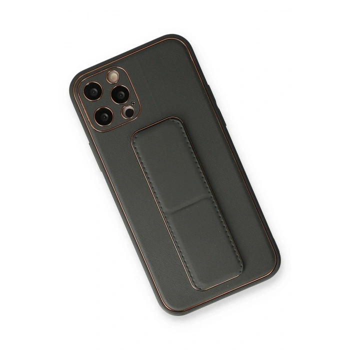Mey İthalat®   iPhone 12 Pro Kılıf Coco Deri Standlı Kapak - Füme