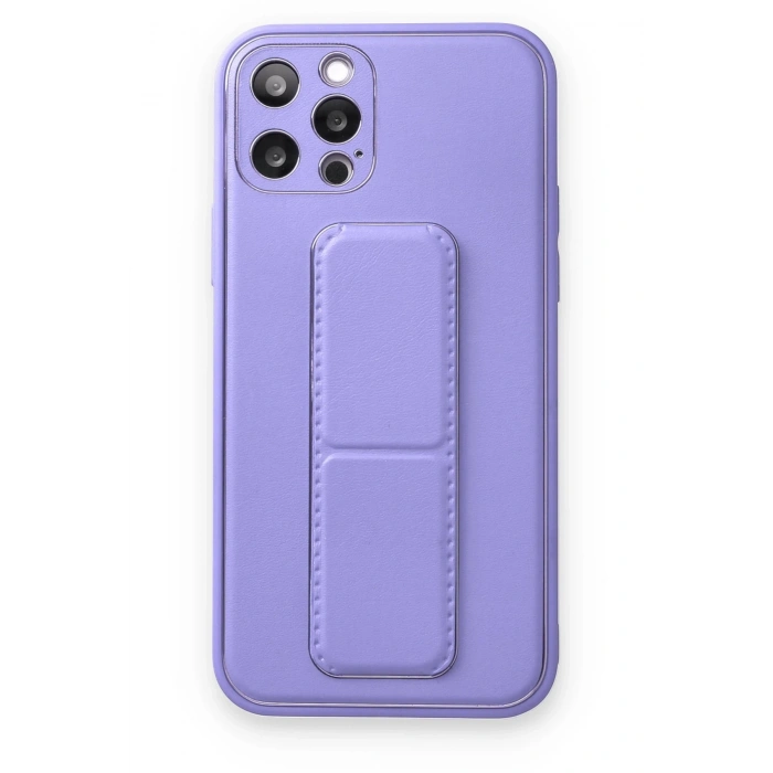 Mey İthalat®   iPhone 12 Pro Kılıf Coco Deri Standlı Kapak - Koyu Lila