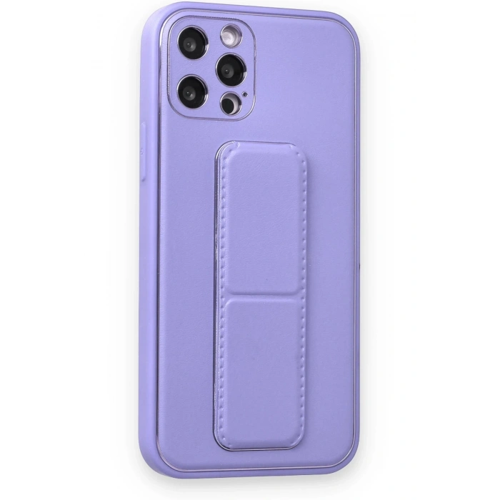 Mey İthalat®   iPhone 12 Pro Kılıf Coco Deri Standlı Kapak - Koyu Lila