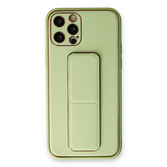 Mey İthalat®   iPhone 12 Pro Kılıf Coco Deri Standlı Kapak - Su Yeşili