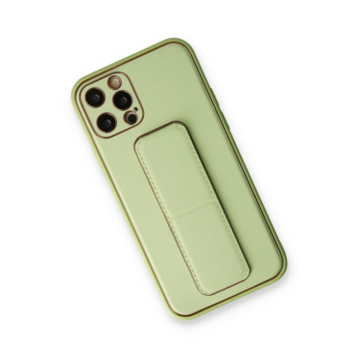 Mey İthalat®   iPhone 12 Pro Kılıf Coco Deri Standlı Kapak - Su Yeşili