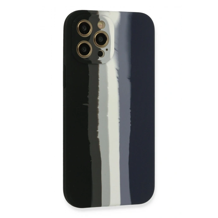Mey İthalat®   iPhone 12 Pro Kılıf Ebruli Lansman Silikon - Siyah-Lacivert