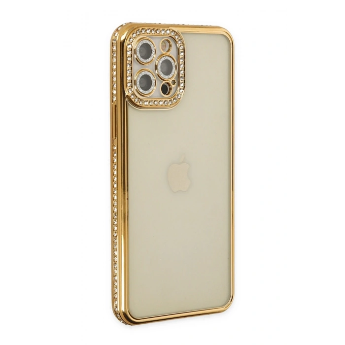 Mey İthalat®   iPhone 12 Pro Kılıf Joke Taşlı Silikon - Gold