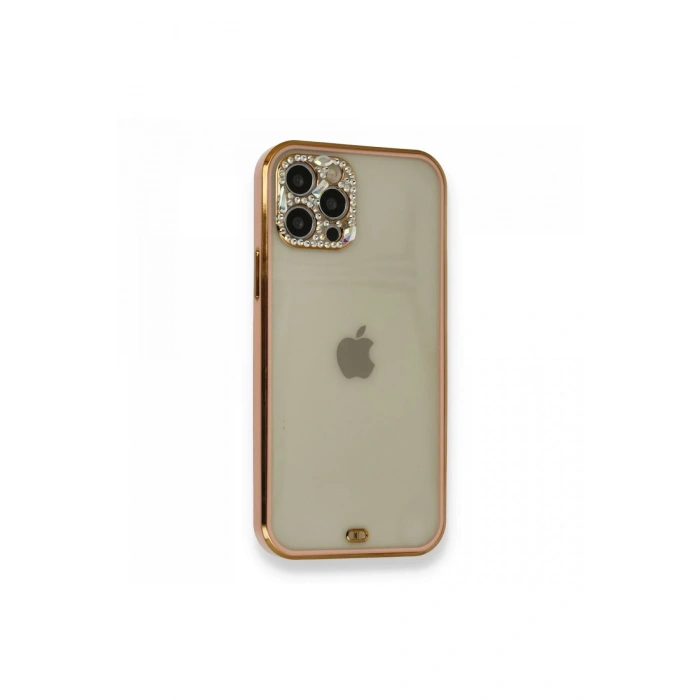 Mey İthalat®   iPhone 12 Pro Kılıf Liva Taşlı Silikon - Pembe