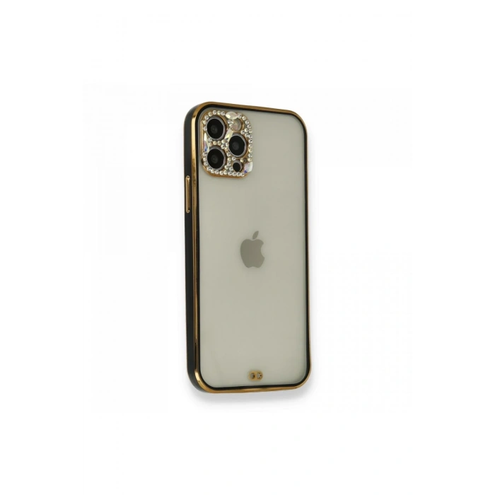 Mey İthalat®   iPhone 12 Pro Kılıf Liva Taşlı Silikon - Siyah