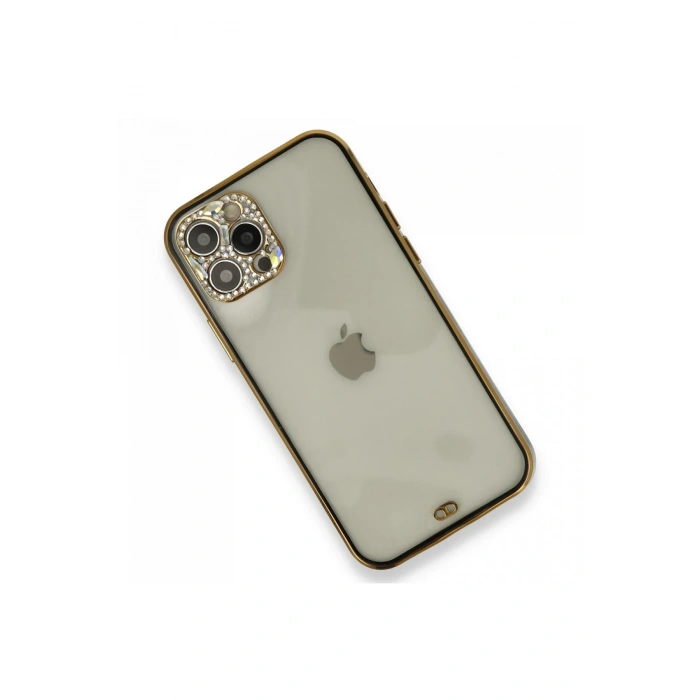 Mey İthalat®   iPhone 12 Pro Kılıf Liva Taşlı Silikon - Siyah
