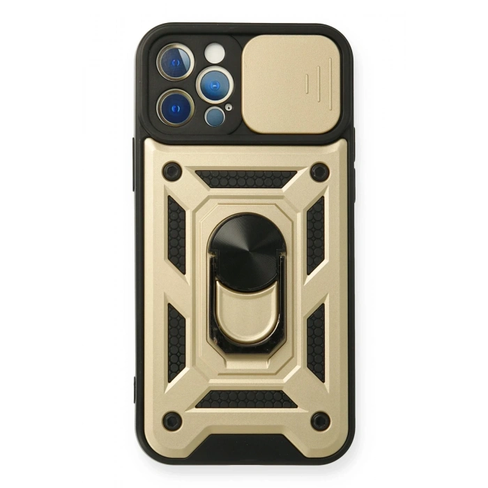 Mey İthalat®   iPhone 12 Pro Kılıf Pars Lens Yüzüklü Silikon - Gold