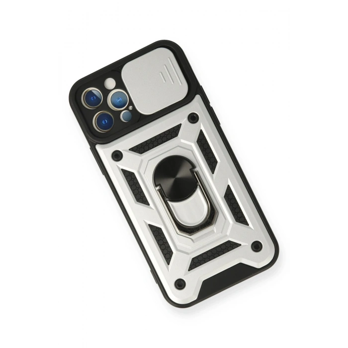 Mey İthalat®   iPhone 12 Pro Kılıf Pars Lens Yüzüklü Silikon - Gümüş