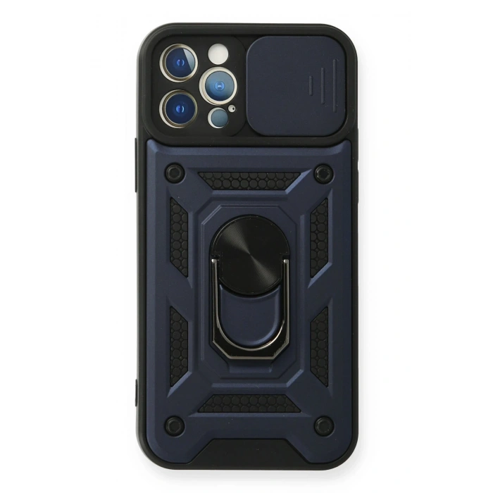 Mey İthalat®   iPhone 12 Pro Kılıf Pars Lens Yüzüklü Silikon - Lacivert