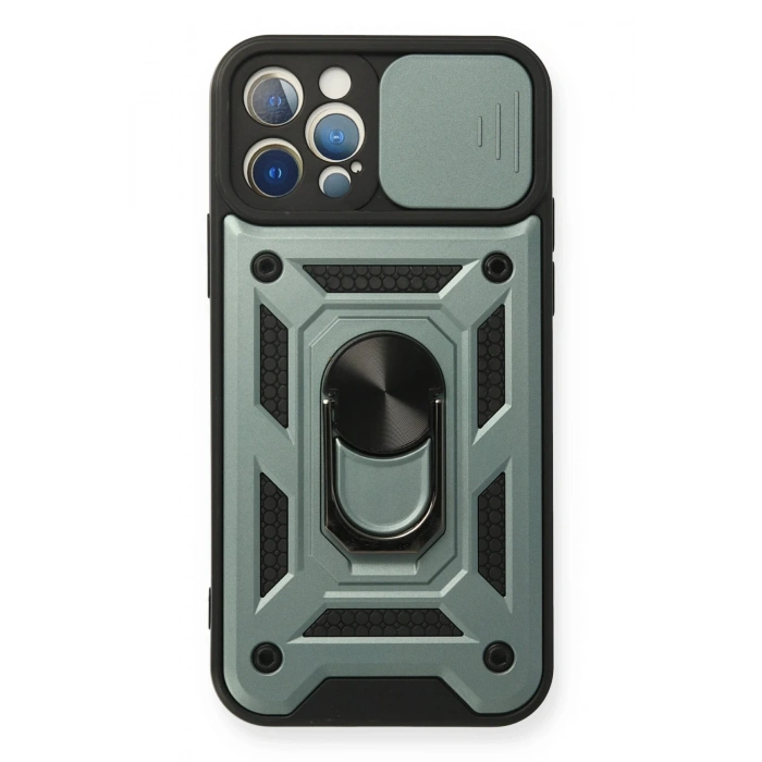 Mey İthalat®   iPhone 12 Pro Kılıf Pars Lens Yüzüklü Silikon - Yeşil