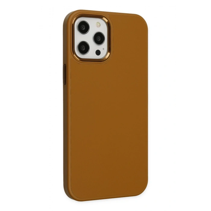 Mey İthalat®   iPhone 12 Pro Max Kılıf Asya Deri Silikon - Kahverengi