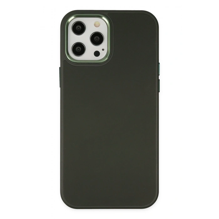 Mey İthalat®   iPhone 12 Pro Max Kılıf Asya Deri Silikon - Koyu Yeşil