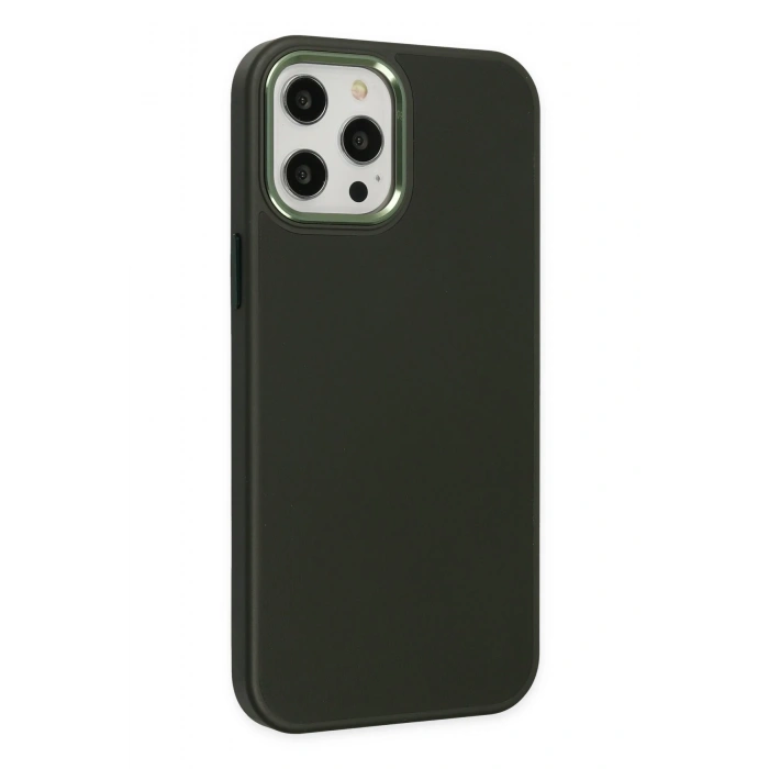 Mey İthalat®   iPhone 12 Pro Max Kılıf Asya Deri Silikon - Koyu Yeşil