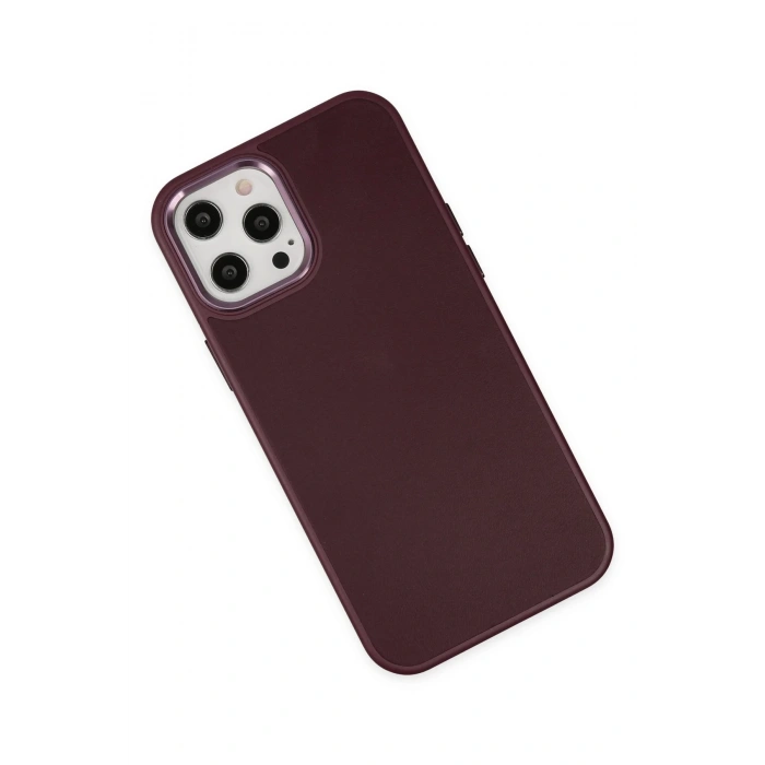 Mey İthalat®   iPhone 12 Pro Max Kılıf Asya Deri Silikon - Mürdüm