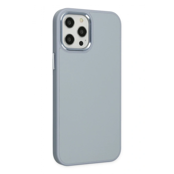 Mey İthalat®   iPhone 12 Pro Max Kılıf Asya Deri Silikon - Sierra Blue
