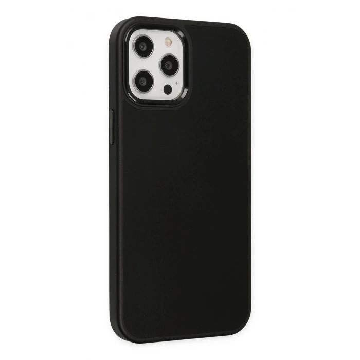 Mey İthalat®   iPhone 12 Pro Max Kılıf Asya Deri Silikon - Siyah