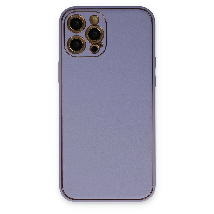 Mey İthalat®   iPhone 12 Pro Max Kılıf Coco Deri Silikon Kapak - Açık Lila
