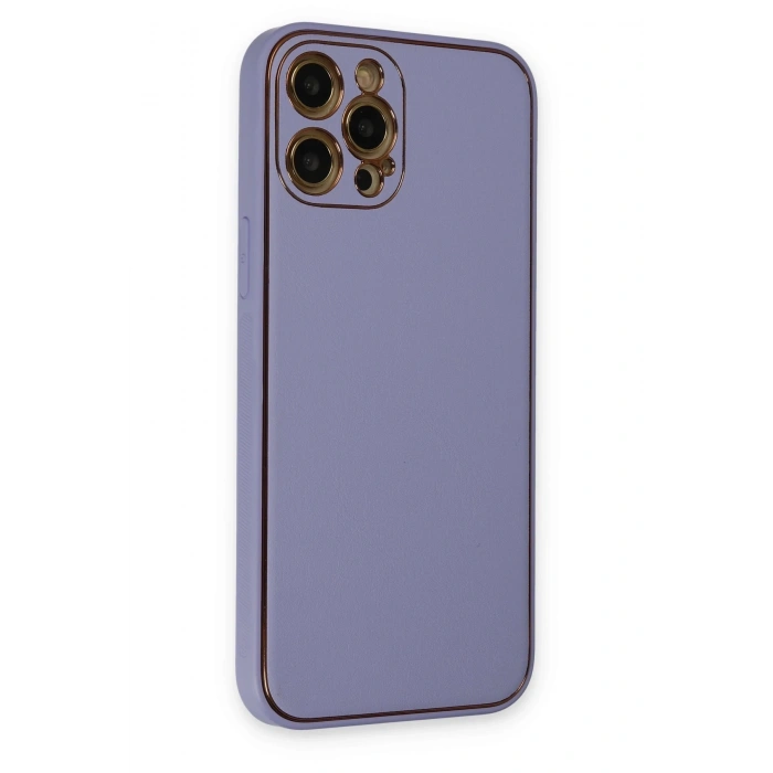 Mey İthalat®   iPhone 12 Pro Max Kılıf Coco Deri Silikon Kapak - Açık Lila