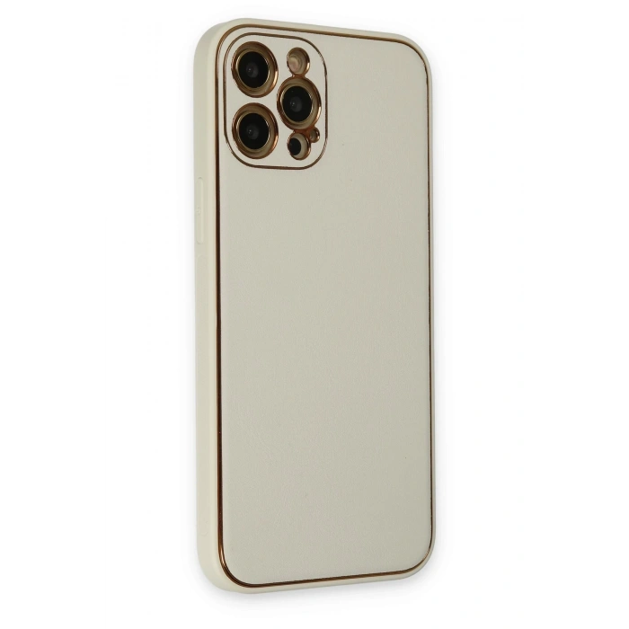 Mey İthalat®   iPhone 12 Pro Max Kılıf Coco Deri Silikon Kapak - Beyaz