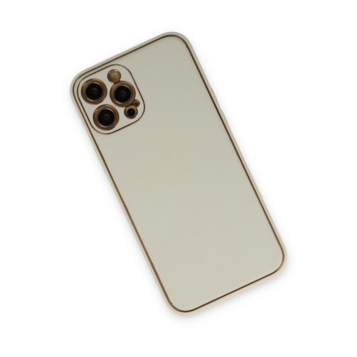 Mey İthalat®   iPhone 12 Pro Max Kılıf Coco Deri Silikon Kapak - Beyaz