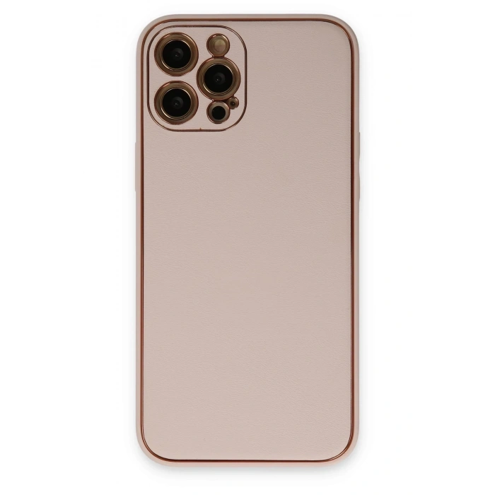 Mey İthalat®   iPhone 12 Pro Max Kılıf Coco Deri Silikon Kapak - Pudra