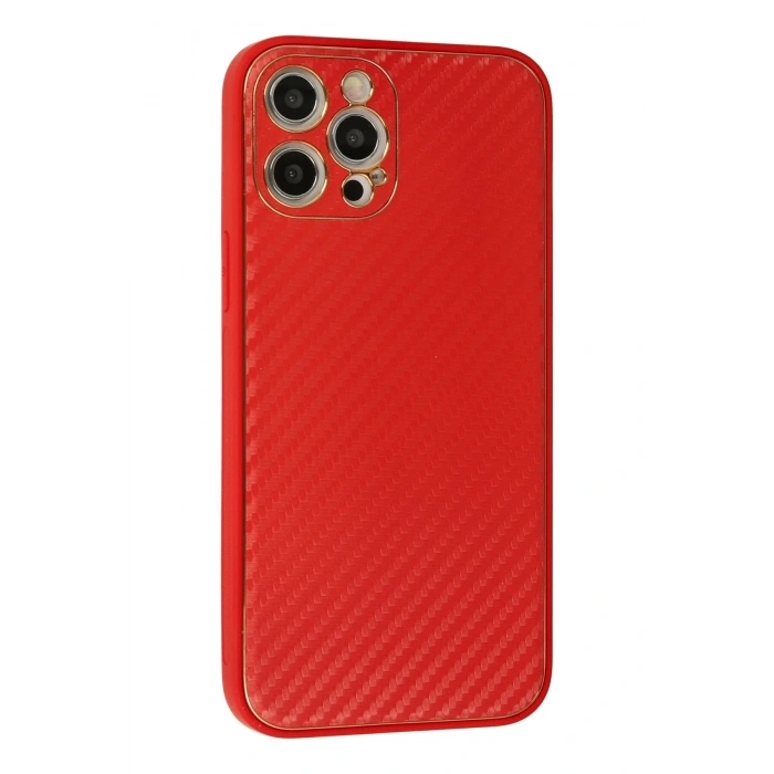 Mey İthalat®   iPhone 12 Pro Max Kılıf Coco Karbon Silikon - Kırmızı