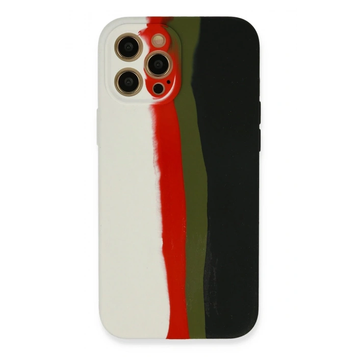 Mey İthalat®   iPhone 12 Pro Max Kılıf Ebruli Lansman Silikon - Beyaz-Siyah