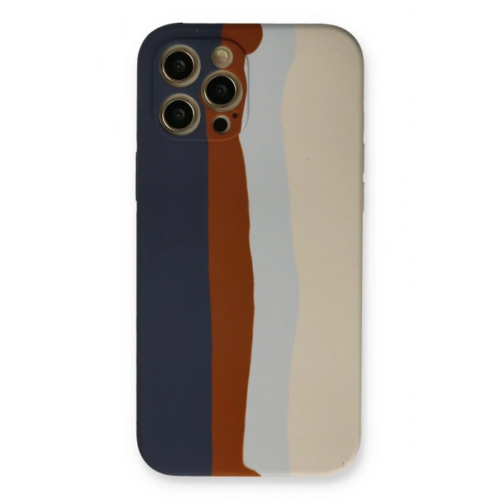Mey İthalat®   iPhone 12 Pro Max Kılıf Ebruli Lansman Silikon - Lacivert-Krem