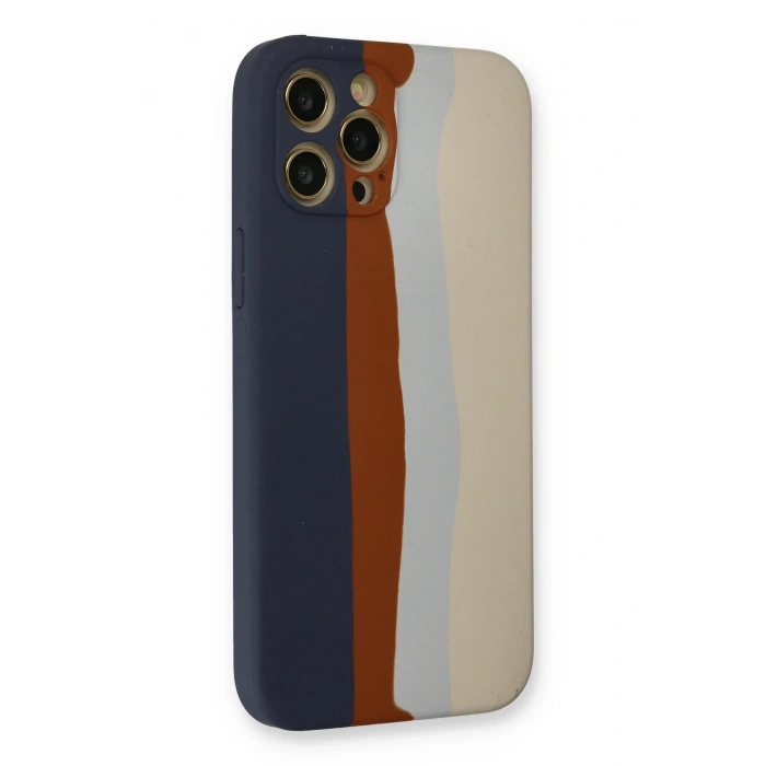 Mey İthalat®   iPhone 12 Pro Max Kılıf Ebruli Lansman Silikon - Lacivert-Krem