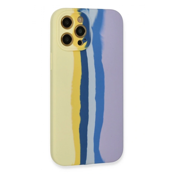 Mey İthalat®   iPhone 12 Pro Max Kılıf Ebruli Lansman Silikon - Sarı-Lila