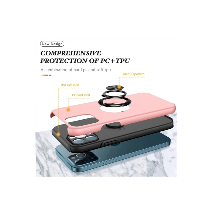Mey İthalat®   iPhone 12 Pro Max Kılıf Elit Yüzüklü Kapak - Pembe
