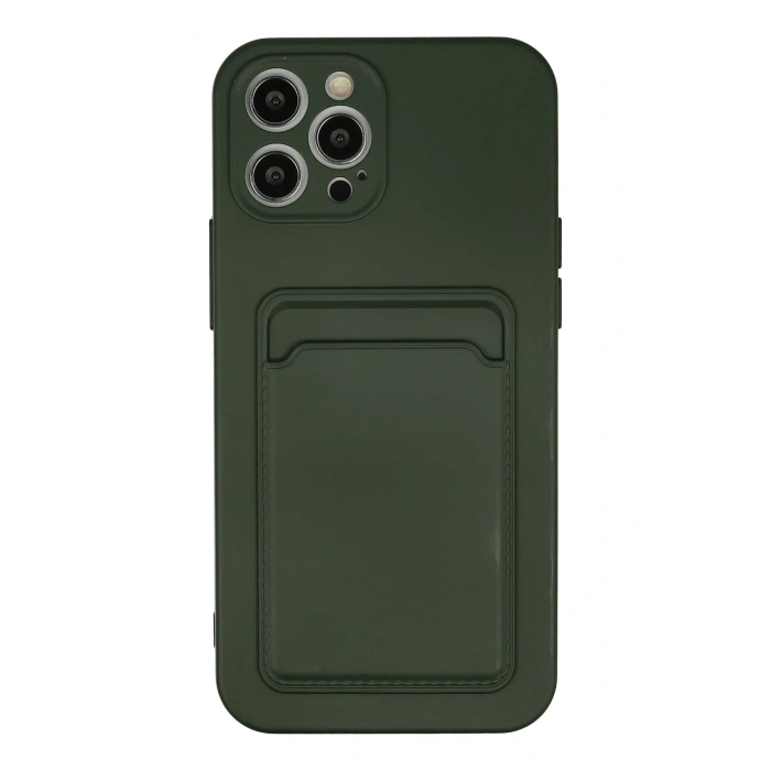 Mey İthalat®   iPhone 12 Pro Max Kılıf Kelvin Kartvizitli Silikon - Koyu Yeşil