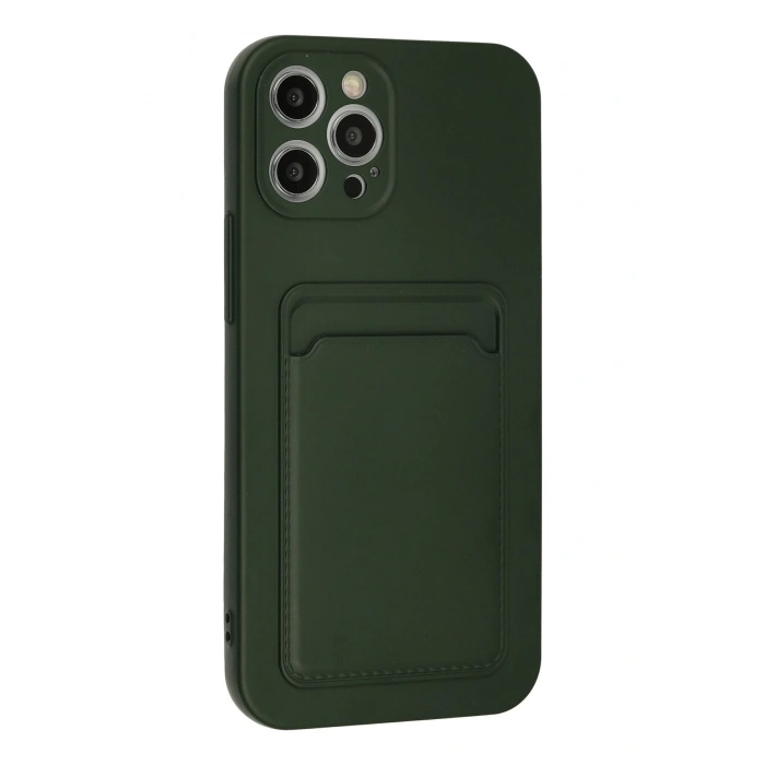 Mey İthalat®   iPhone 12 Pro Max Kılıf Kelvin Kartvizitli Silikon - Koyu Yeşil