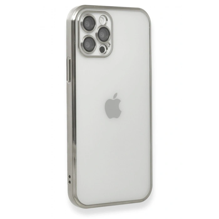 Mey İthalat®   iPhone 12 Pro Max Kılıf  Lensli Silikon - Gümüş