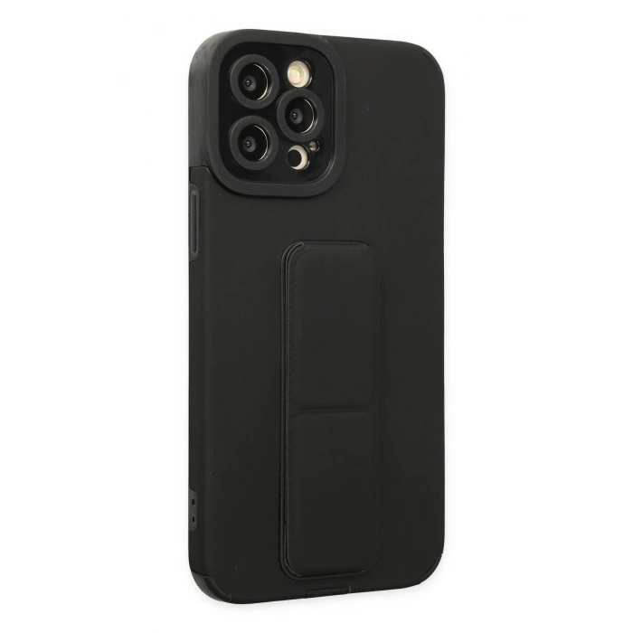 Mey İthalat®   iPhone 12 Pro Max Kılıf Mega Standlı Silikon - Siyah