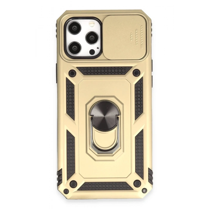 Mey İthalat®   iPhone 12 Pro Max Kılıf Pars Lens Yüzüklü Silikon - Gold