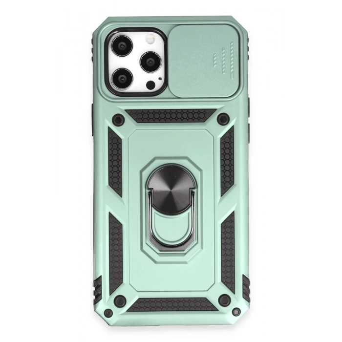 Mey İthalat®   iPhone 12 Pro Max Kılıf Pars Lens Yüzüklü Silikon - Yeşil