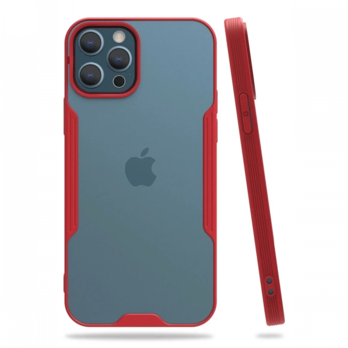 Mey İthalat®   iPhone 12 Pro Max Kılıf Platin Silikon - Kırmızı