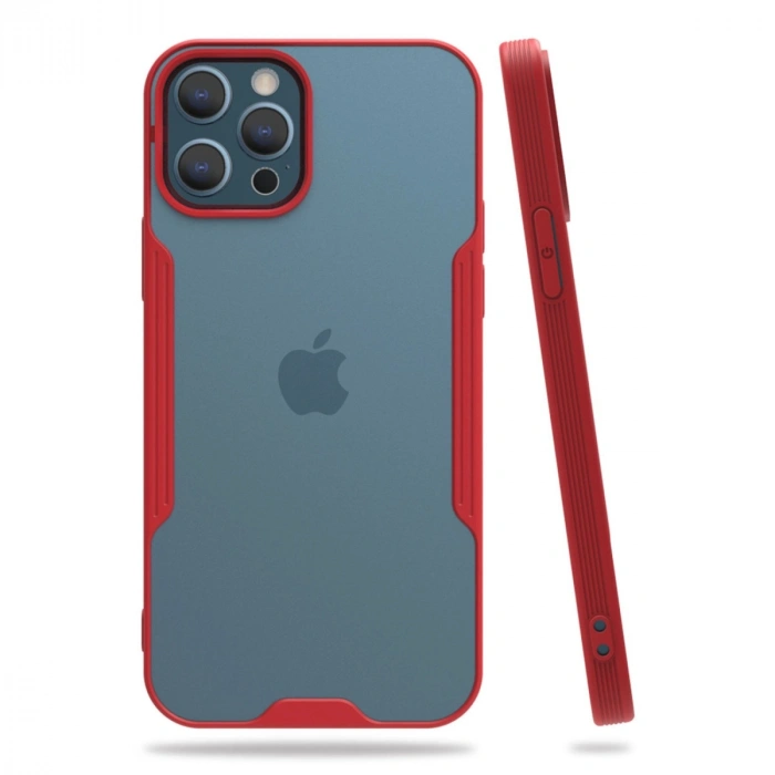 Mey İthalat®   iPhone 12 Pro Max Kılıf Platin Silikon - Kırmızı