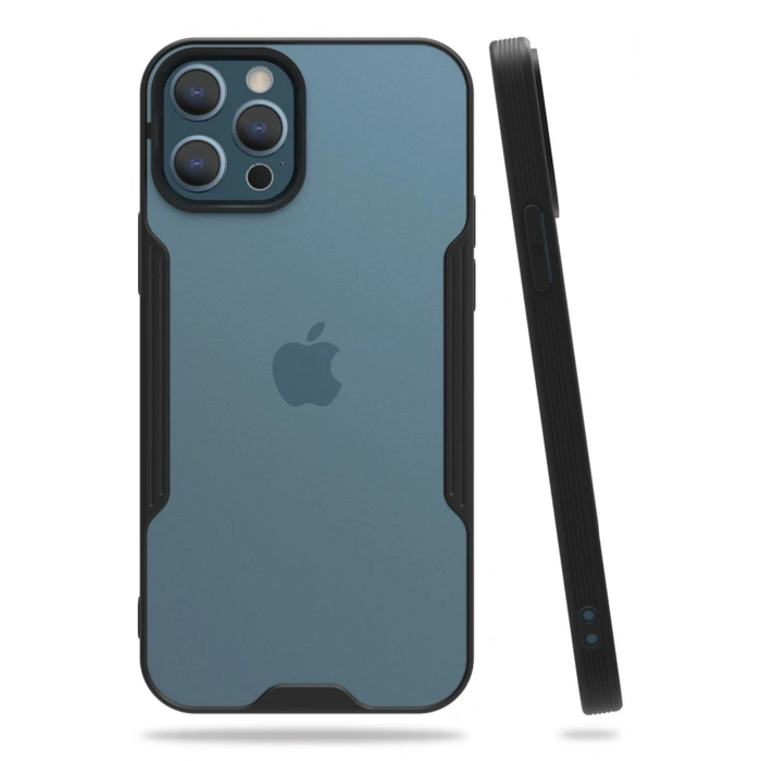 Mey İthalat®   iPhone 12 Pro Max Kılıf Platin Silikon - Siyah